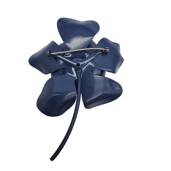 Navy Blue Flower Power Brooch Enamel Metal Pin Hippie Vintage 70s Large 3 1/2" - Picture 5 of 7